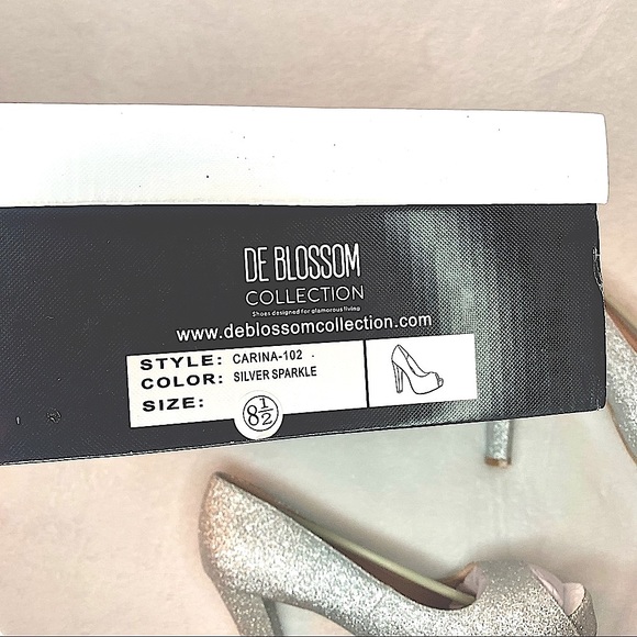 De Blossom Collection Heel Silver Sparkle Peep Toe Carina-102 - Picture 16 of 16